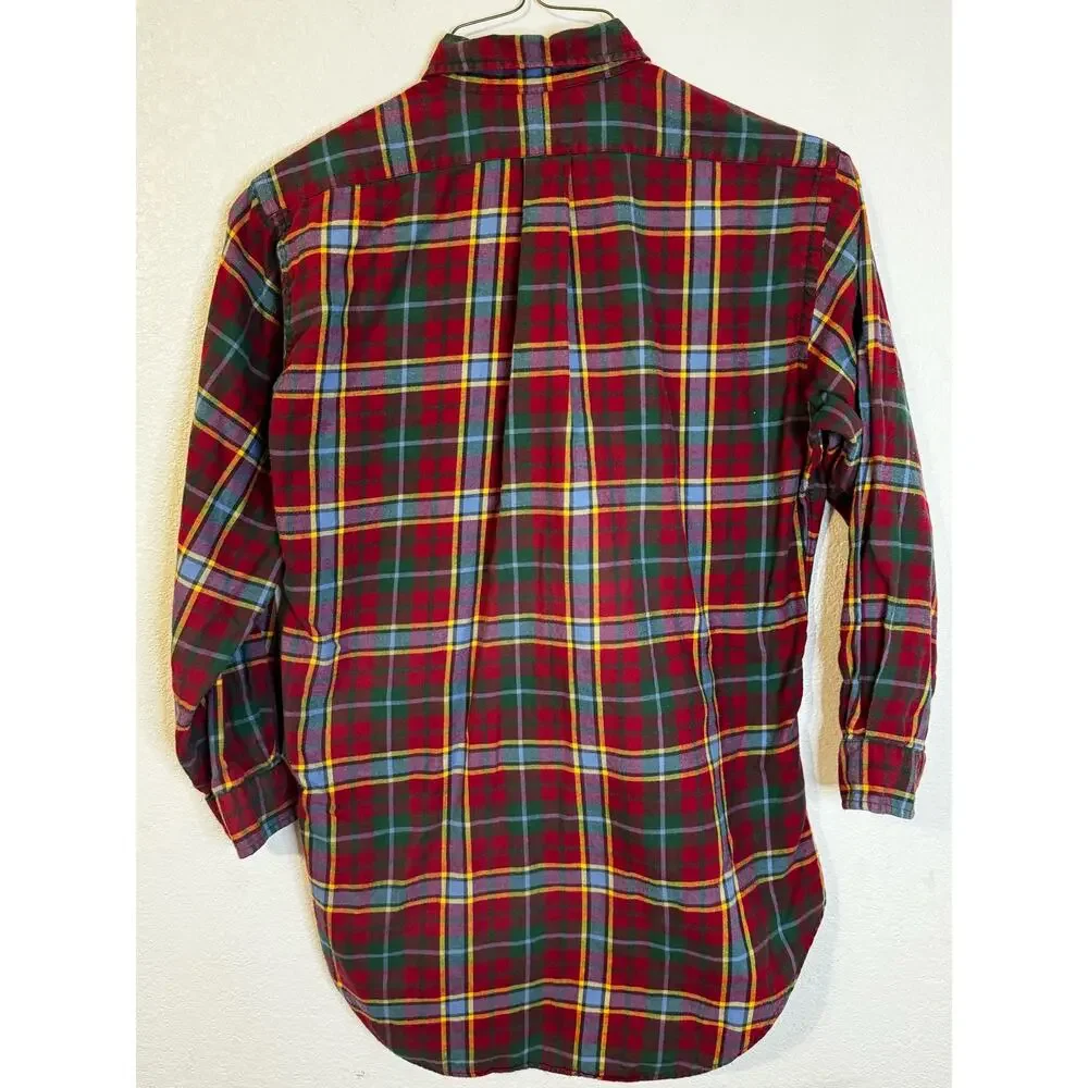 Ralph Lauren Classic Fit Plaid Flannel Button Down Shirt‎ Pony Logo Maroon Multi